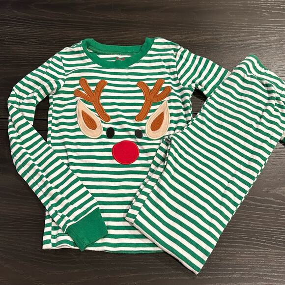 Childrens place size 6 Rudolph Green Striped Pajamas - Picture 1 of 3